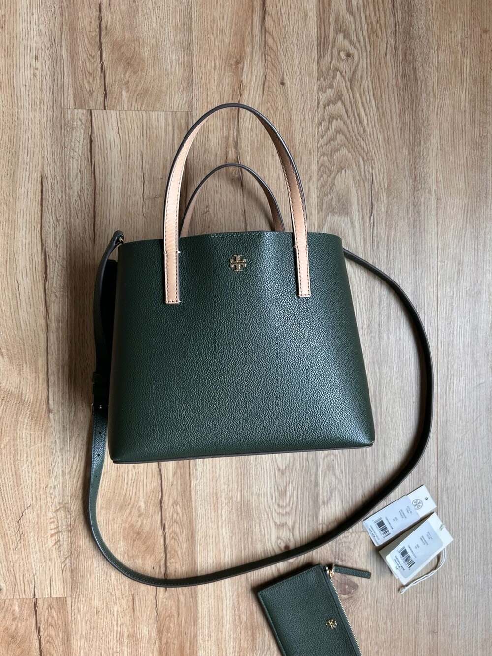 Tory Burch Blake Small Center Zip Tote in Basil Pebbled Leather